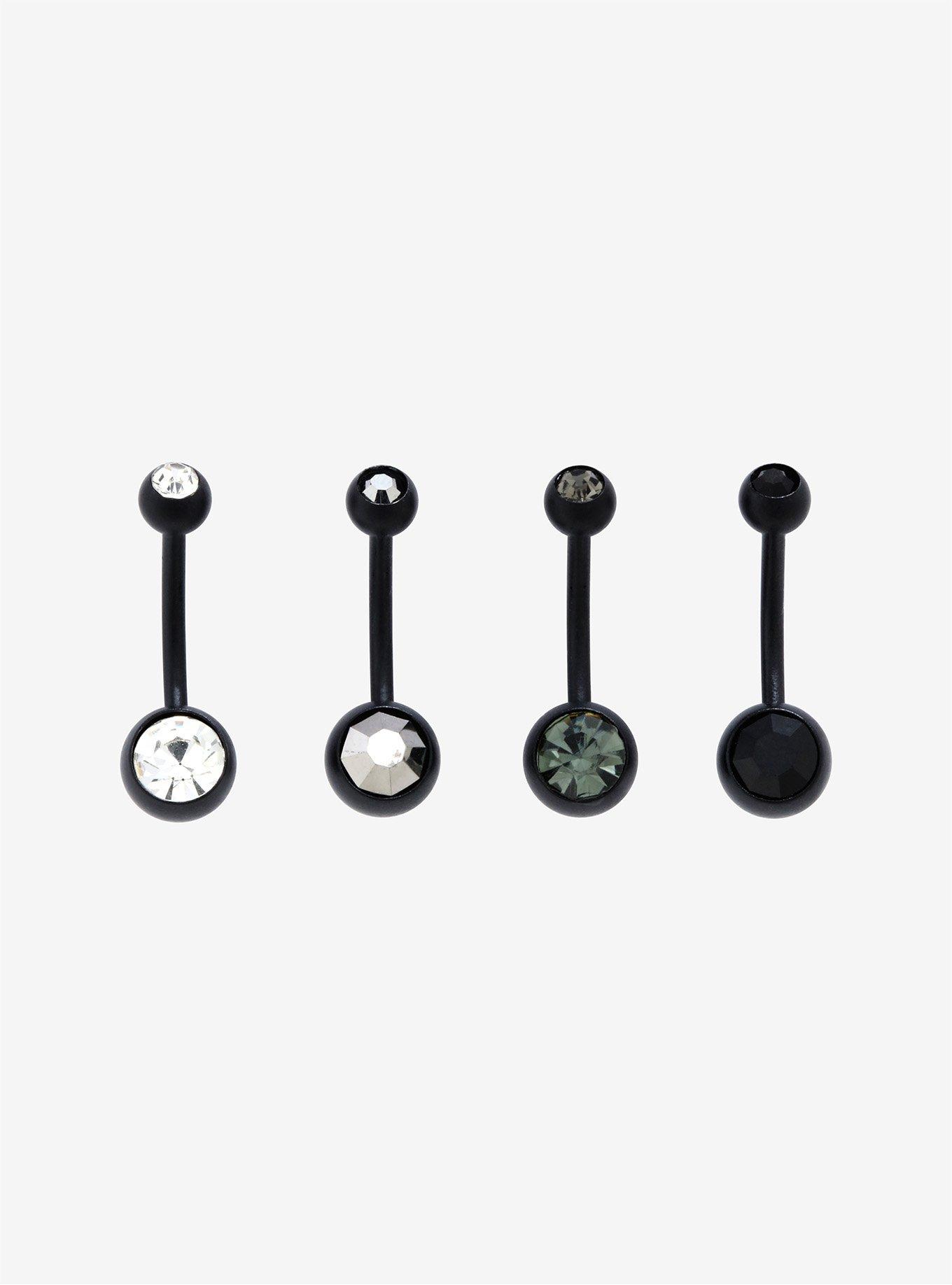 14G Steel Matte Black Gradient Stones Navel Barbell 4 Pack, , hi-res