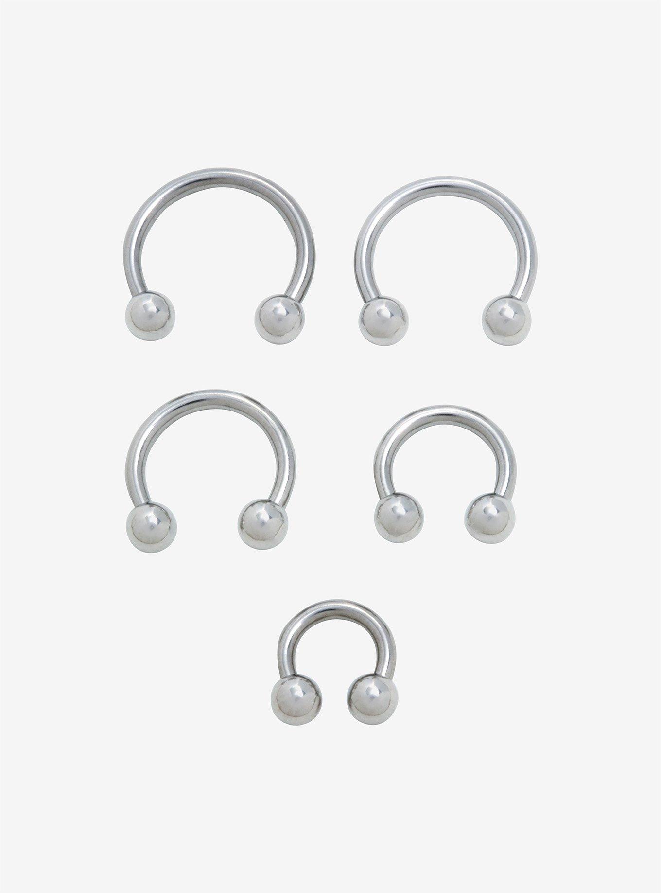 Steel Silver Assorted Size Curved Barbell 5 Pack, SILVER, hi-res