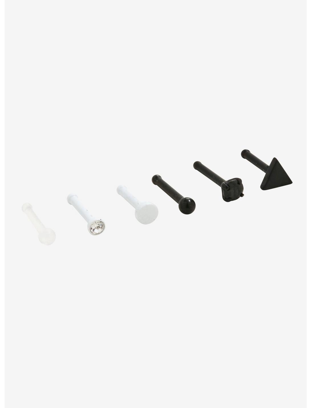 Steel Black & White Shapes Nose Stud 6 Pack, MULTI, hi-res
