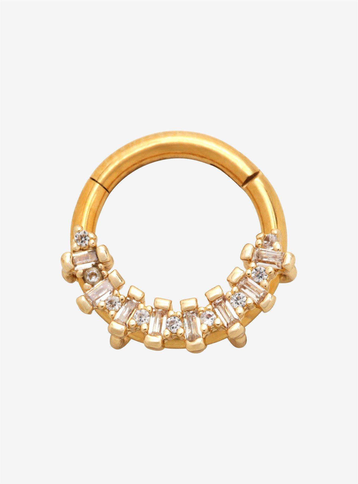 Steel Square Sparkles Septum Clicker, GOLD, hi-res
