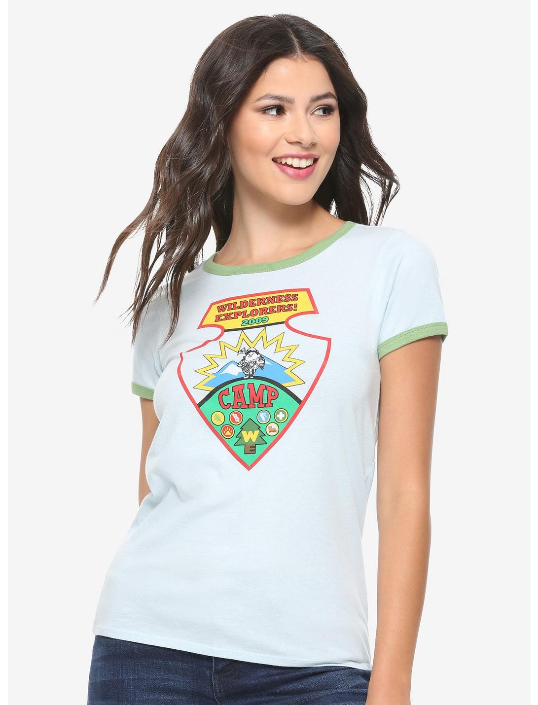 Disney Pixar Up Wilderness Explorers Emblem Women's Ringer T-Shirt - BoxLunch Exclusive, BLUE, hi-res