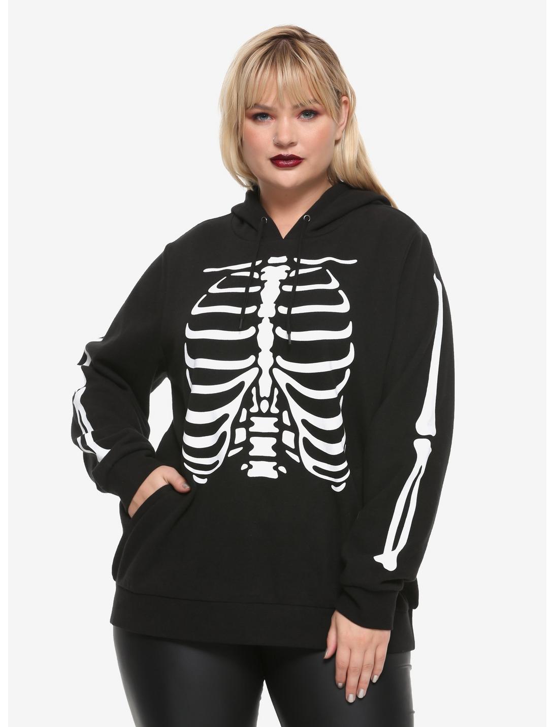 Skeleton Girls Hoodie Plus Size, WHITE, hi-res