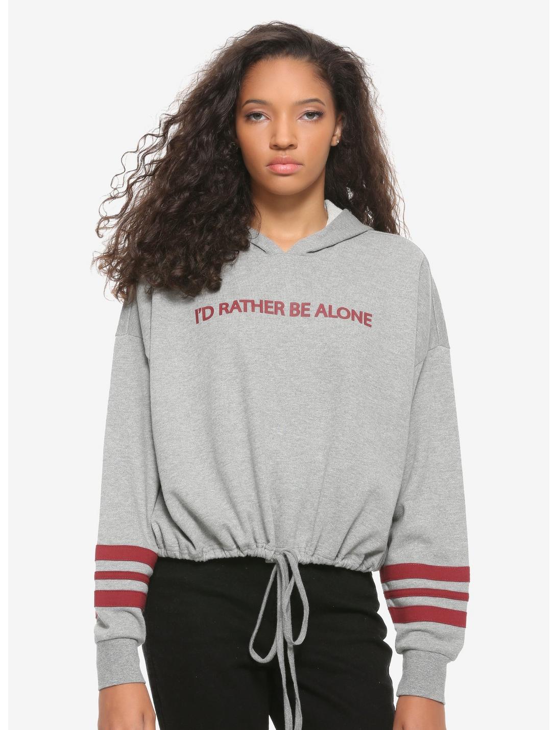 I'd Rather Be Alone Drawstring Waist Girls Hoodie, RED, hi-res