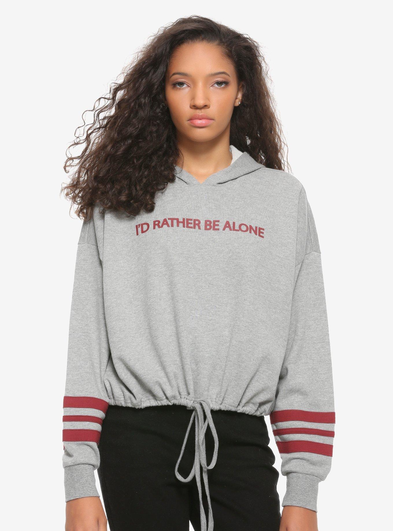 I'd Rather Be Alone Drawstring Waist Girls Hoodie, RED, hi-res