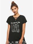 Beetlejuice Never Trust The Living Lace-Up Glow-In-The-Dark Girls Top, GREEN, hi-res