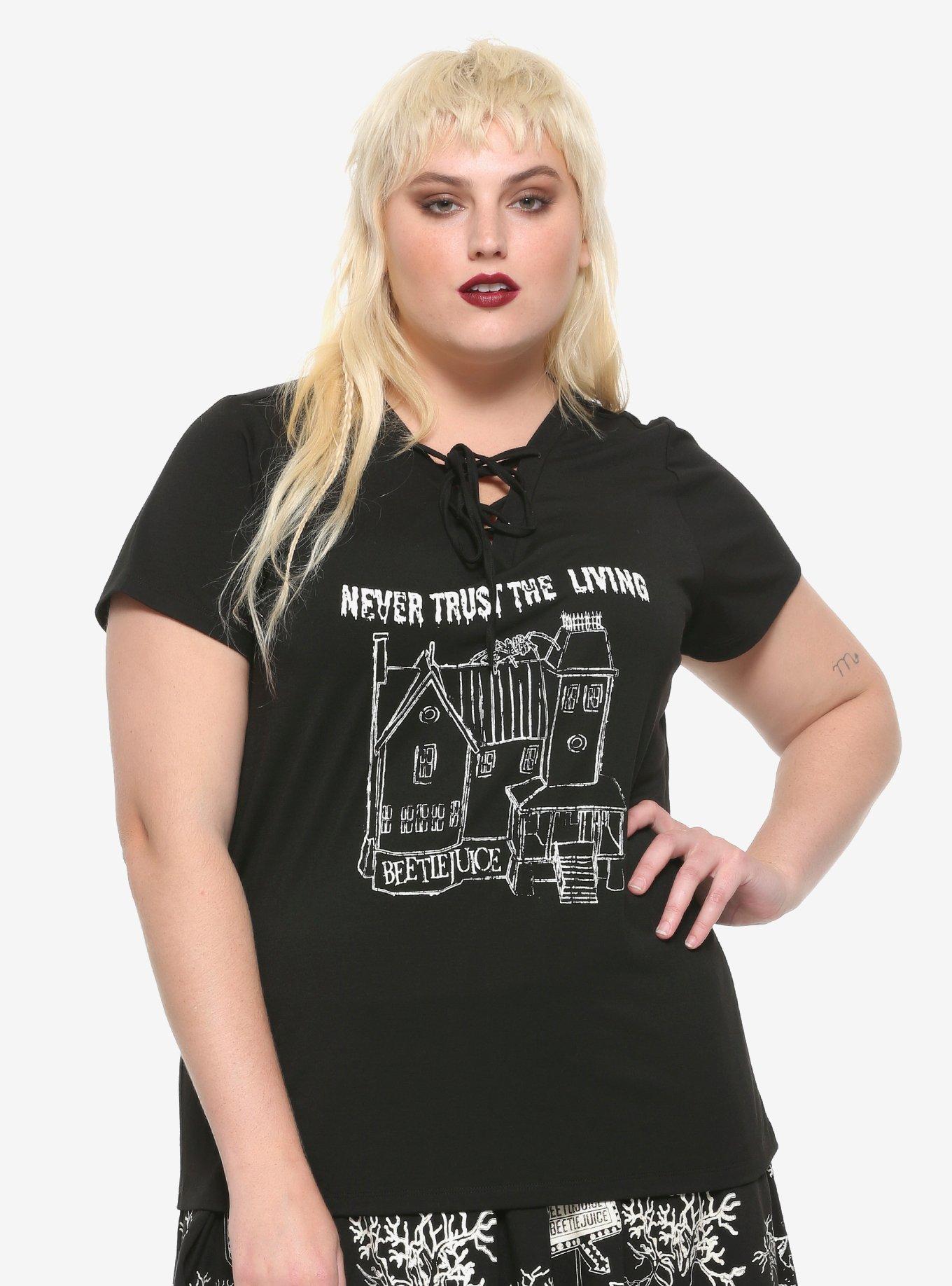 Beetlejuice Never Trust The Living Lace-Up Glow-In-The-Dark Girls Top ...