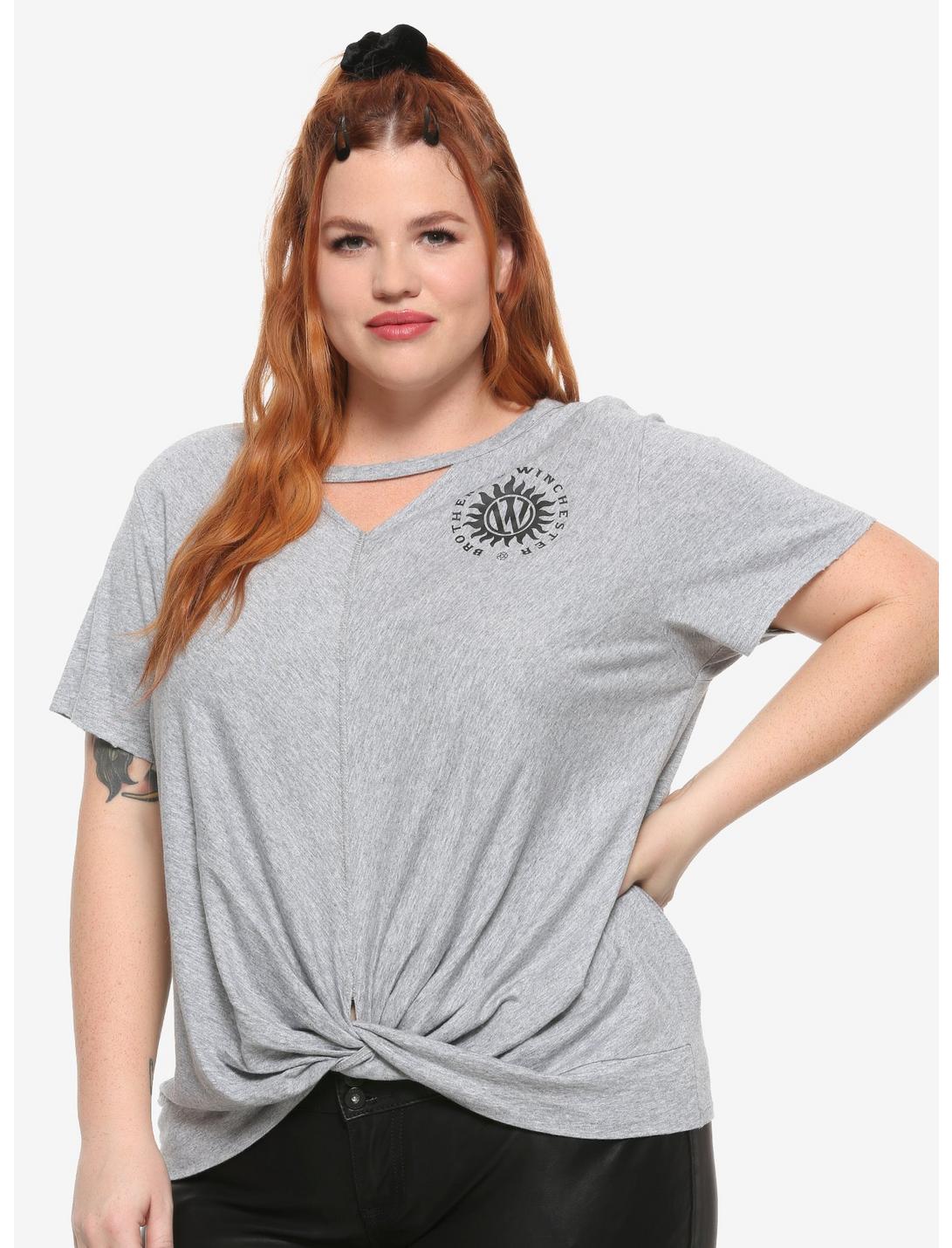 Supernatural Winchester Brothers Twist-Front Girls T-Shirt Plus Size, BLACK, hi-res