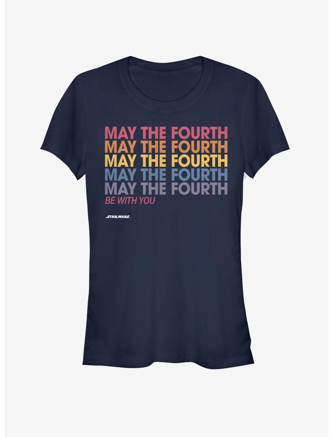 Star Wars May the Fourth Stack Girls T-Shirt, NAVY, hi-res