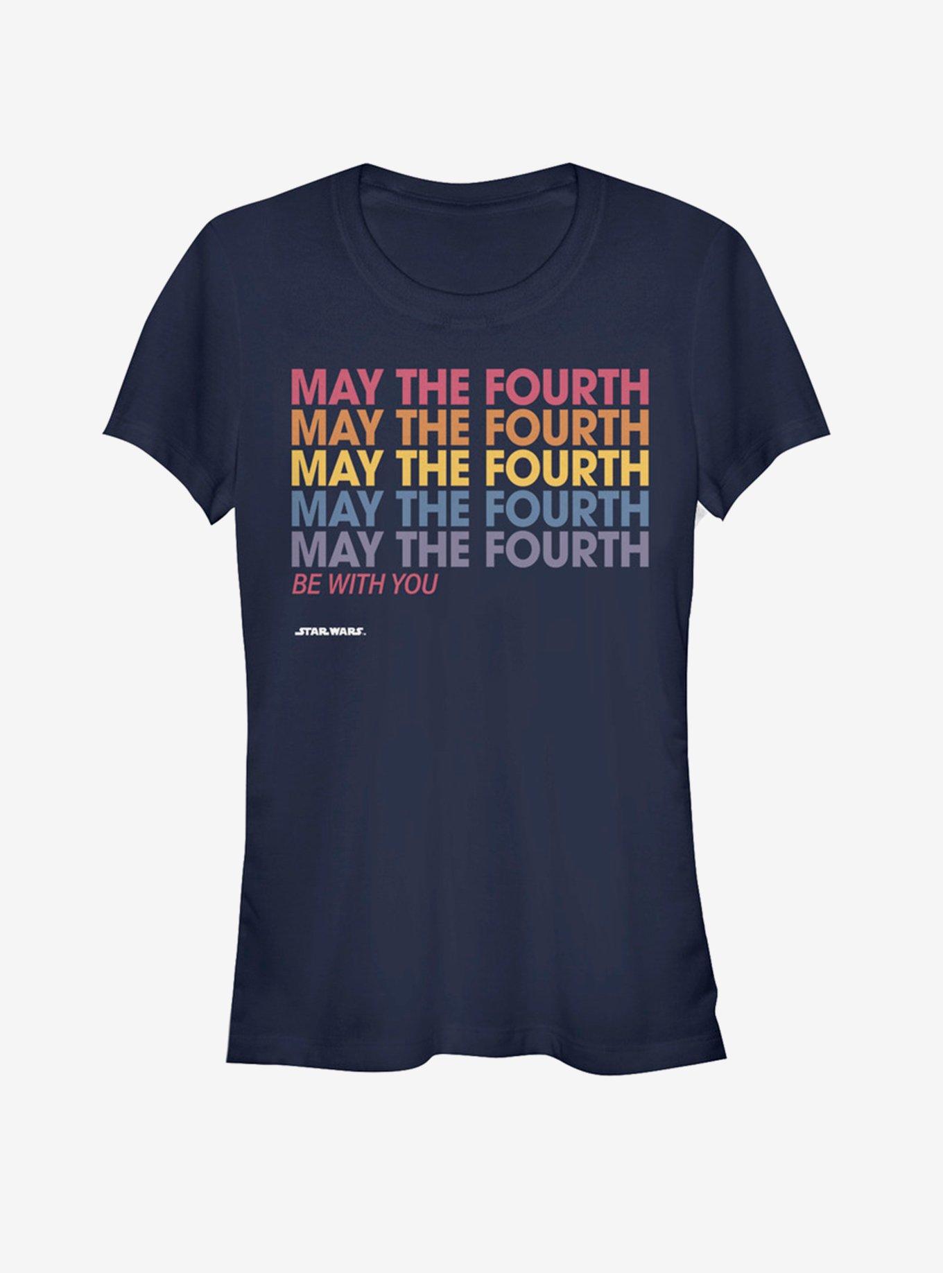 Star Wars May the Fourth Stack Girls T-Shirt, NAVY, hi-res