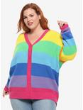 Rainbow Stripe Girls Oversized Cardigan Plus Size, MULTI, hi-res