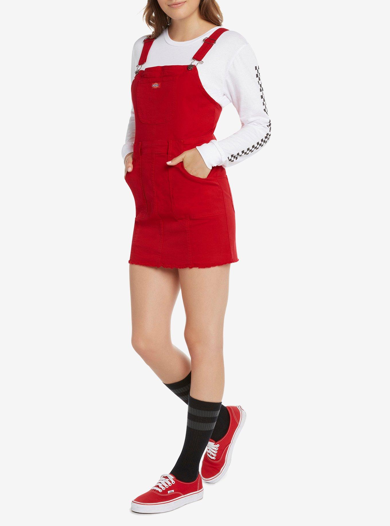 Dickies Red Denim Skirtall, RED, hi-res