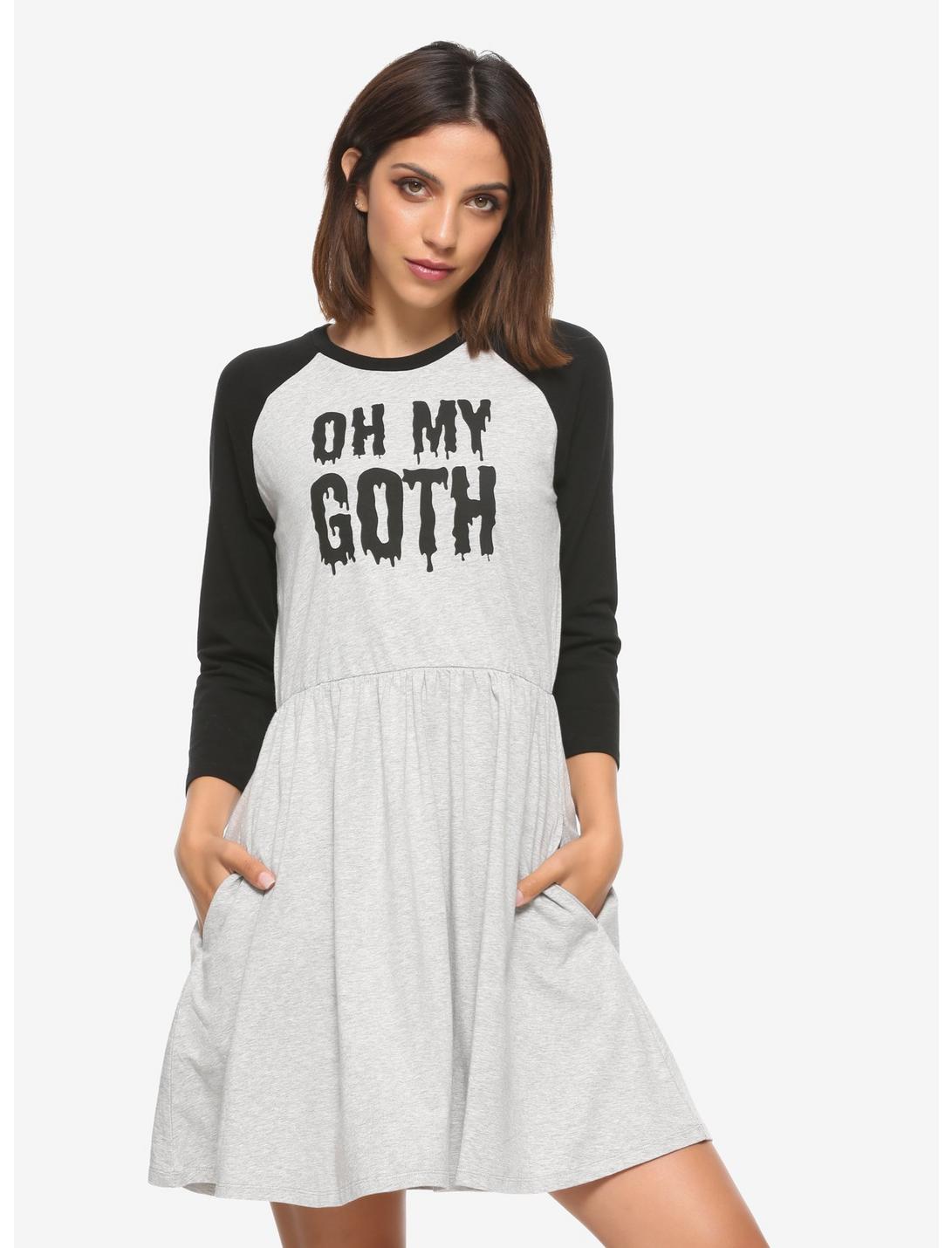 Oh My Goth Raglan Skater Dress, HEATHER GREY, hi-res