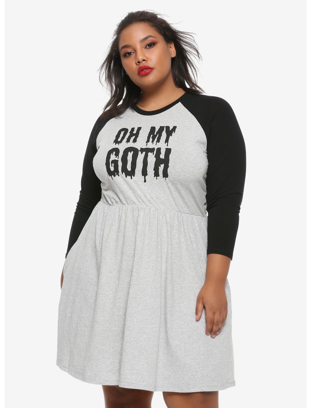 Oh My Goth Raglan Skater Dress Plus Size, HEATHER GREY, hi-res