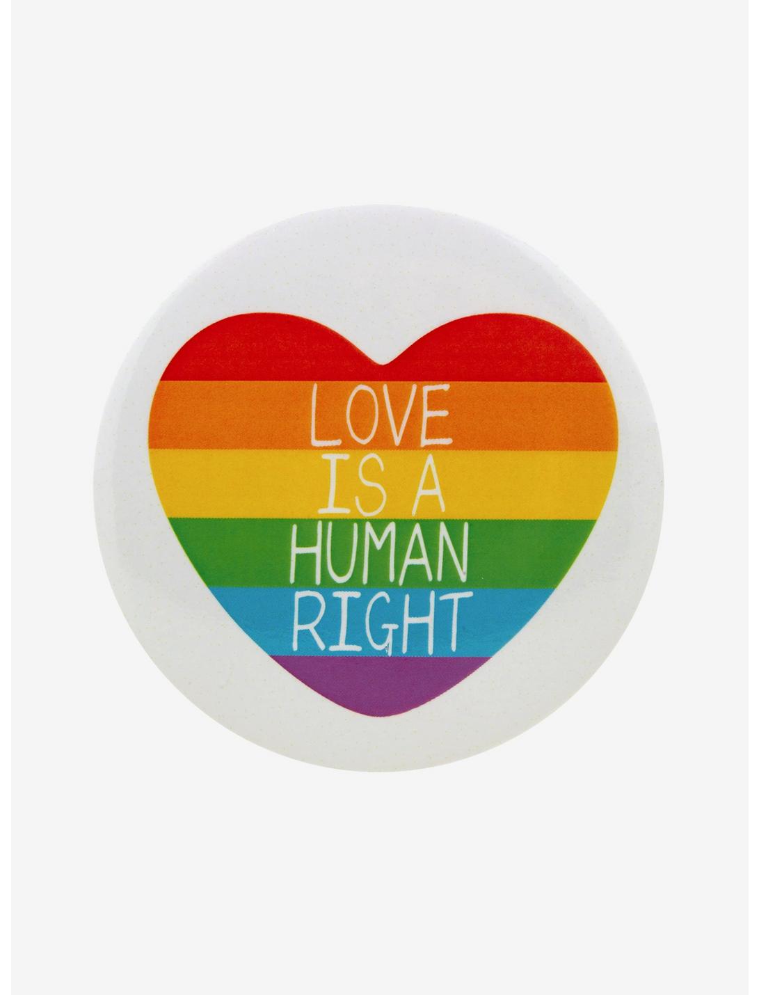 Love Is Human Right Rainbow Heart Button, , hi-res