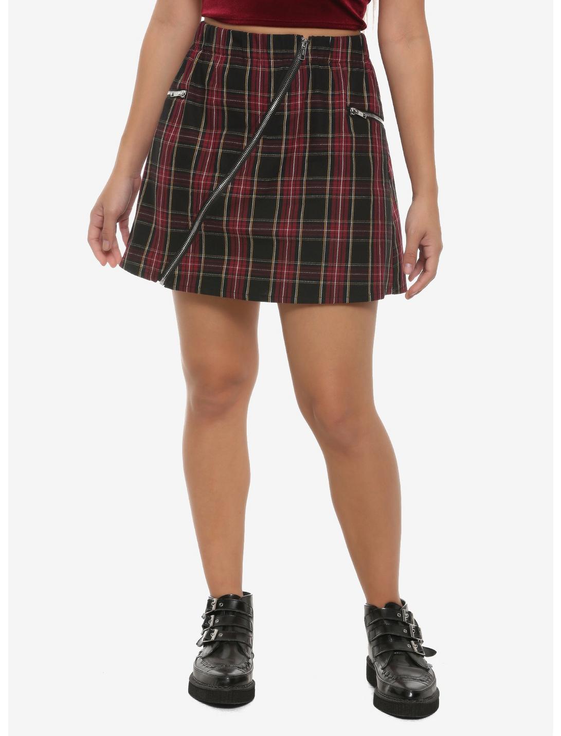 Black & Red Plaid Asymmetric Zipper Mini Skirt | Hot Topic