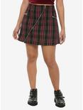 Black & Red Plaid Asymmetric Zipper Mini Skirt, PLAID, hi-res