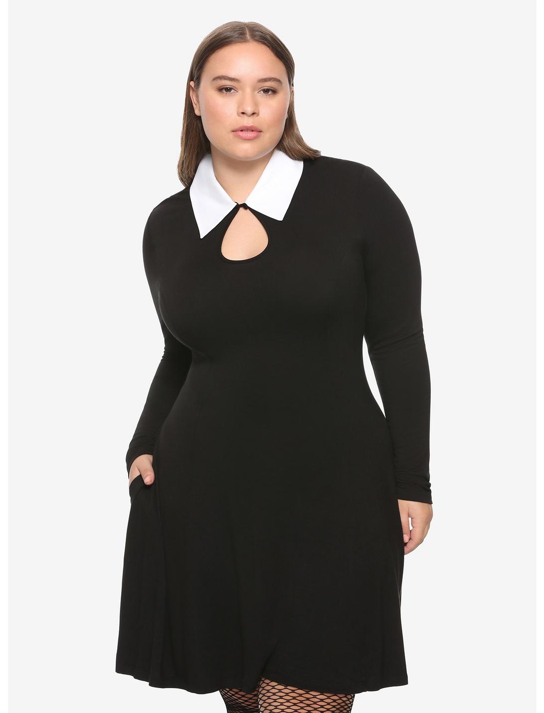 Black Keyhole Long-Sleeve Dress Plus Size, BLACK, hi-res