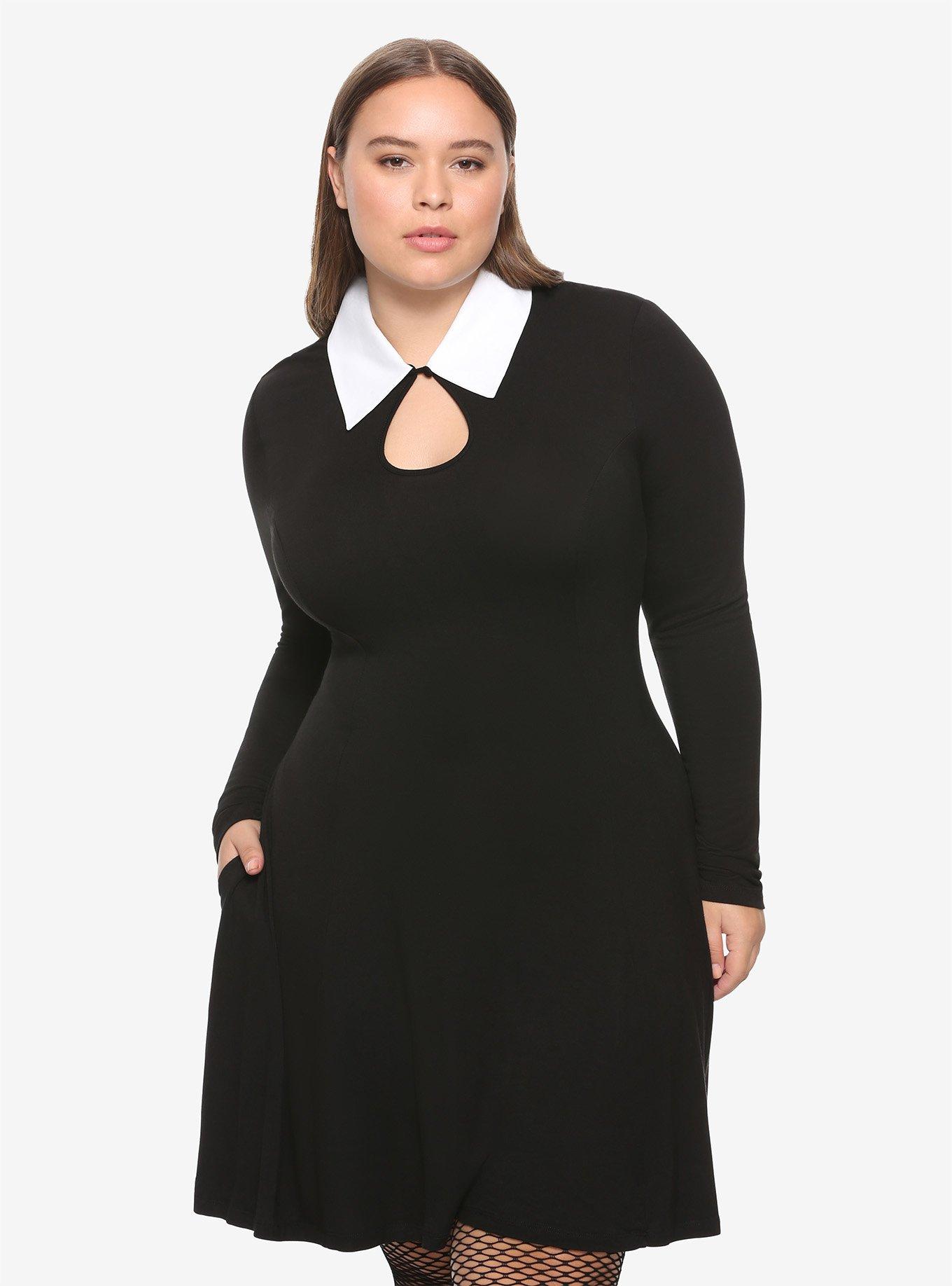 Black Keyhole Long-Sleeve Dress Plus Size, BLACK, hi-res