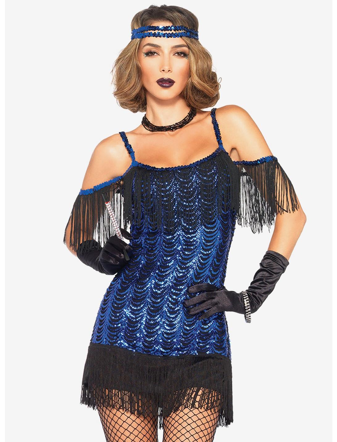 Gatsby Flapper Costume, BLUE, hi-res