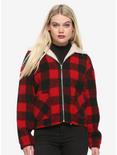 Black & Red Plaid Fuzzy Girls Jacket, BLACK, hi-res