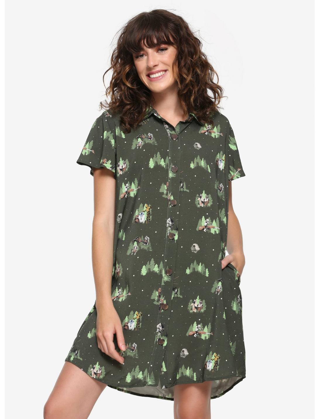 Our Universe Star Wars Endor Allover Print Women's Dress - BoxLunch Exclusive, GREEN, hi-res