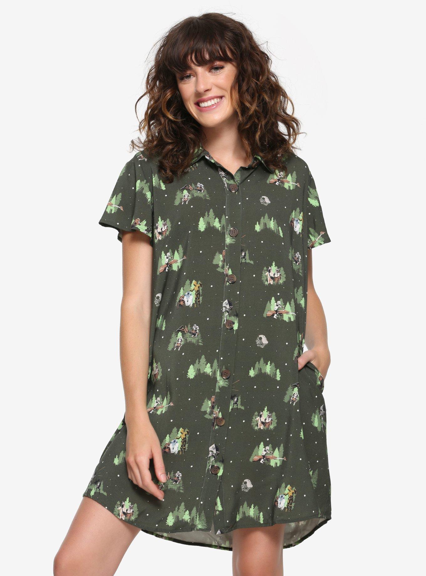 Our Universe Star Wars Endor Allover Print Women's Dress - BoxLunch Exclusive, GREEN, hi-res