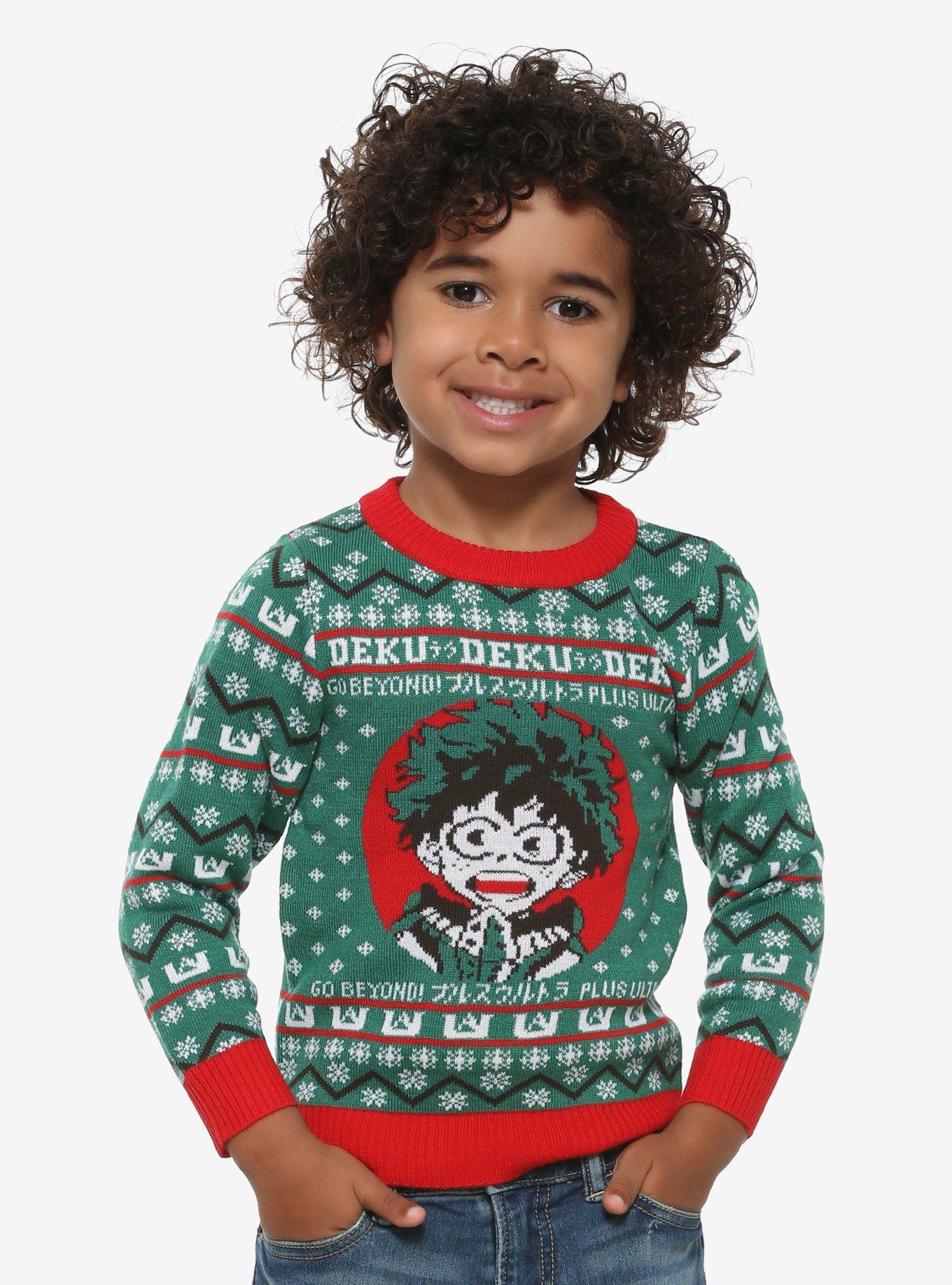 My Hero Academia Deku Toddler Ugly Holiday Sweater - BoxLunch Exclusive, GREEN, hi-res