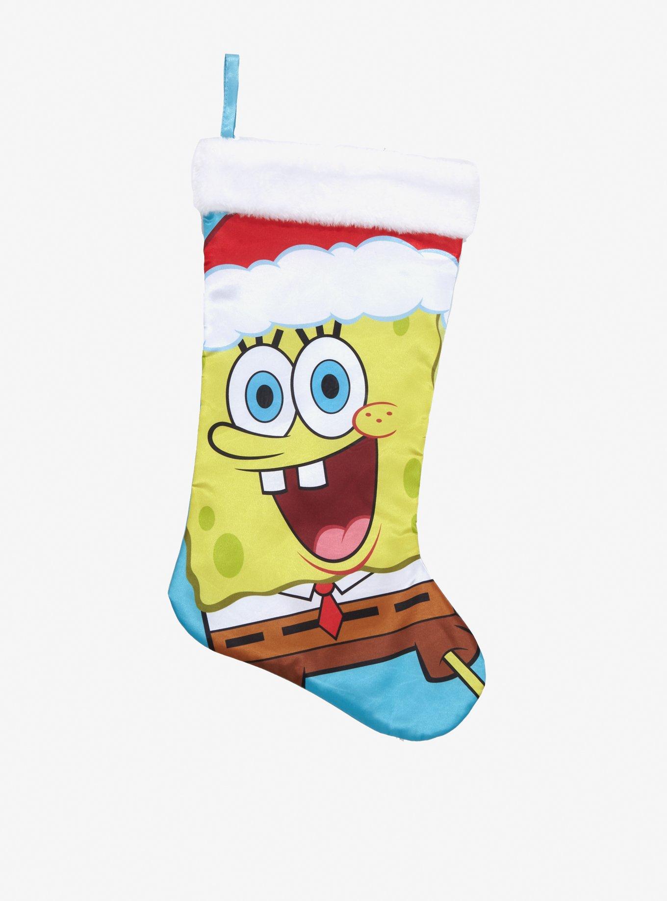 New Nickelodeon Spongebob Print Holiday Christmas Stocking W/ White Cuff 