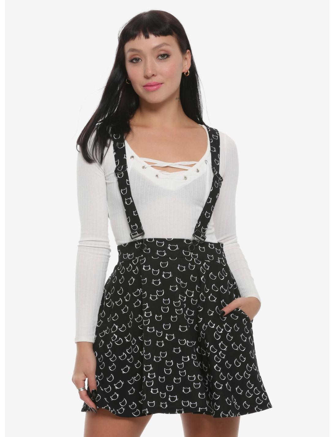 Black Cat Suspender Skirt, WHITE, hi-res
