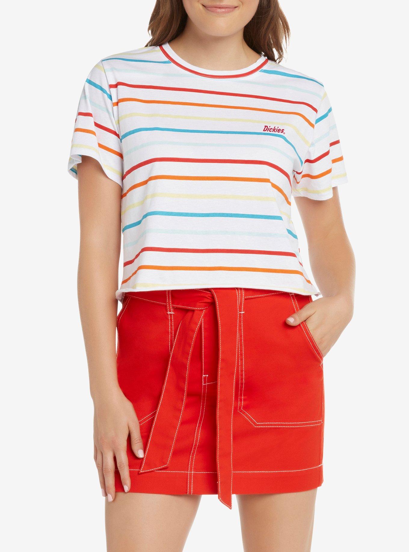 Dickies Rainbow Stripe Girls Crop T-Shirt, RAINBOW, hi-res