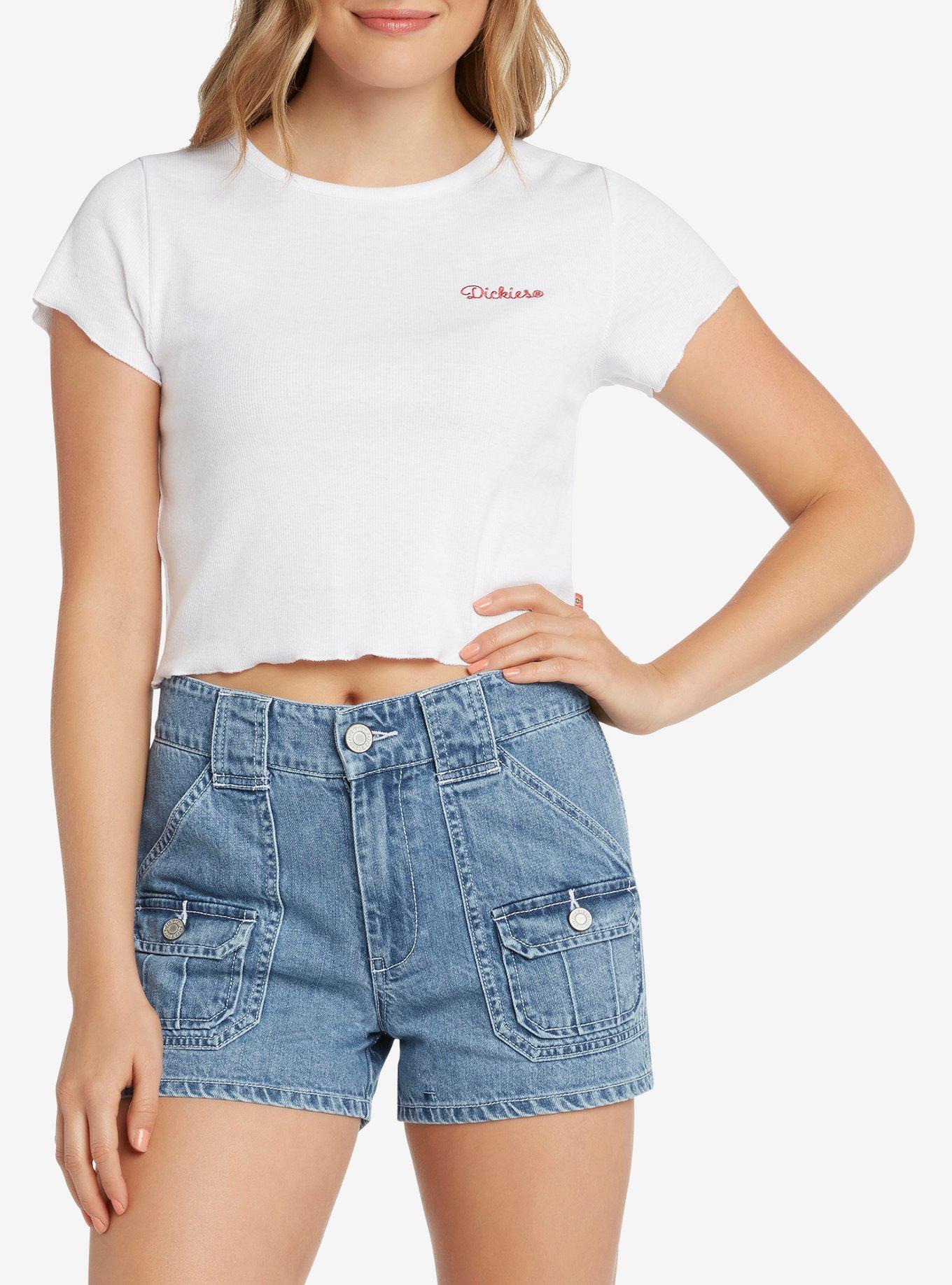 Dickies Embroidered Lettuce Hem Girls Crop T-Shirt, RED, hi-res