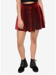 Burgundy Velvet Lace-Up Skater Skirt, CABERNET, hi-res