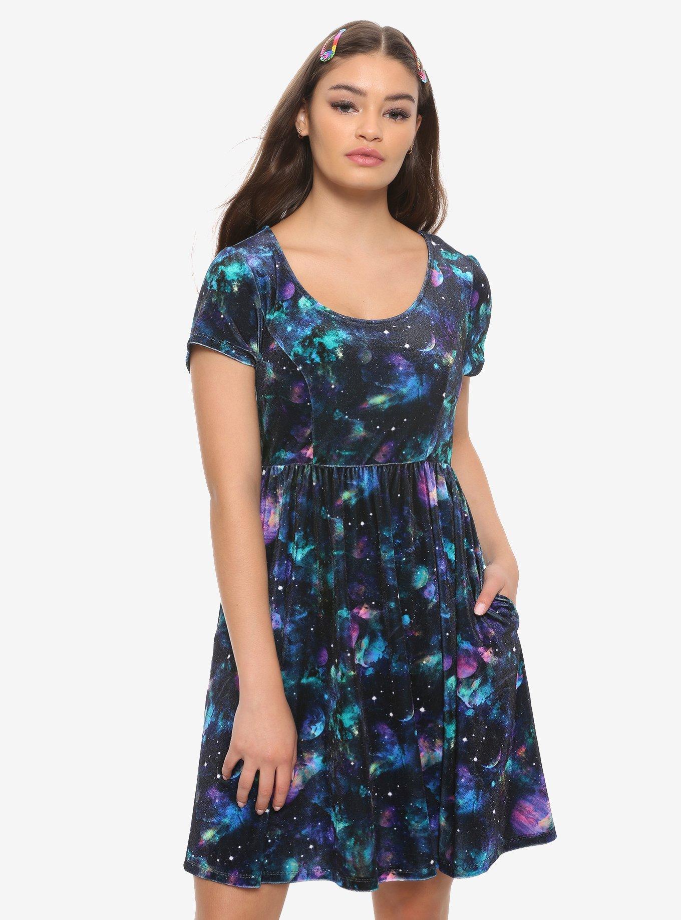 Velvet Galaxy Babydoll Dress, GALAXY, hi-res