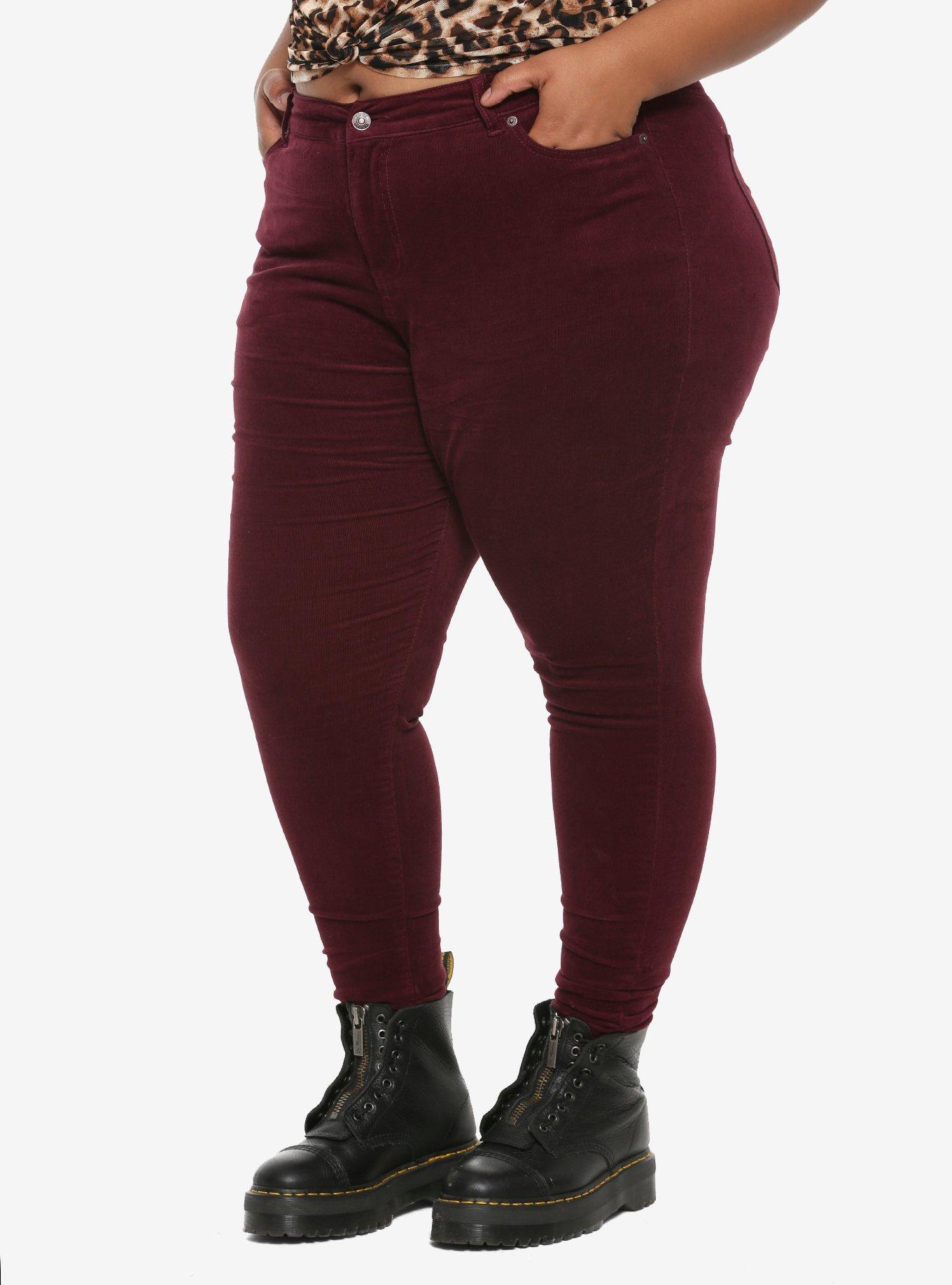 Wine Corduroy Skinny Pants Plus Size, WINE, hi-res