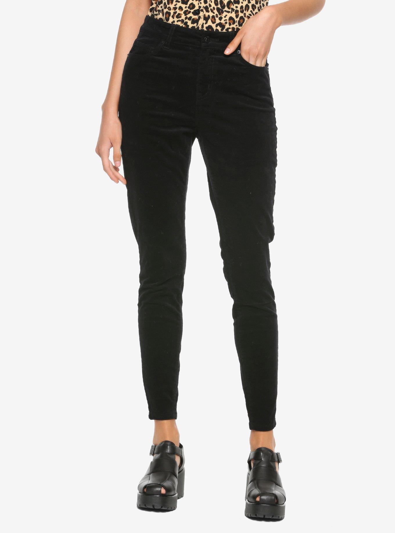 Black Corduroy Skinny Pants, BLACK, hi-res