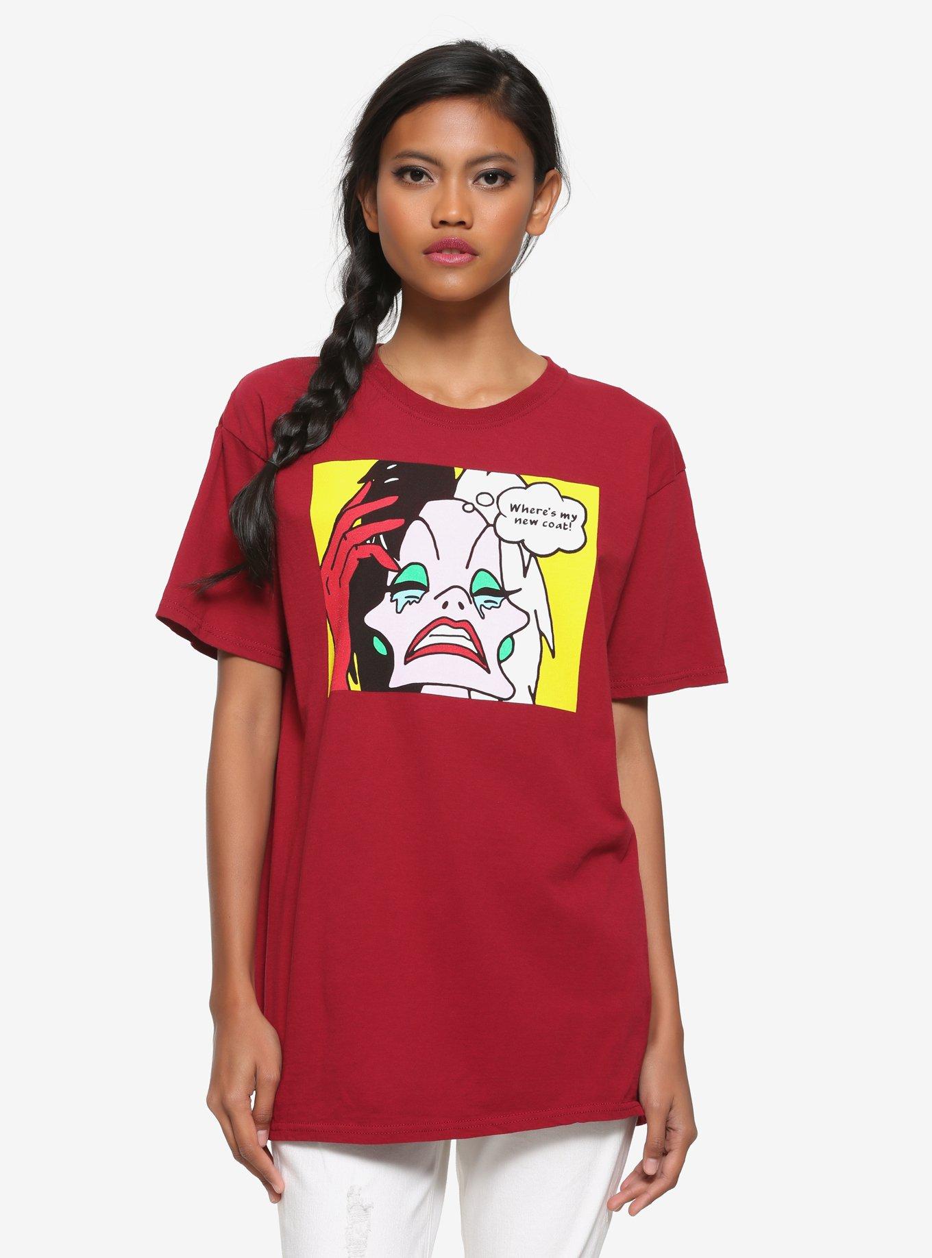 Disney 101 Dalmatians Cruella New Coat Women's T-Shirt - BoxLunch Exclusive, RED, hi-res