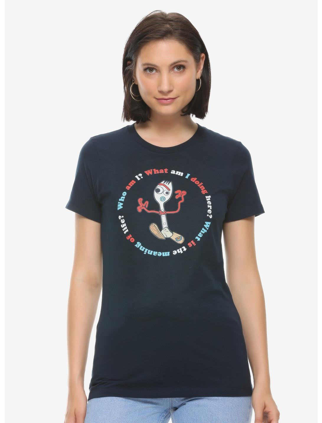 Disney Pixar Toy Story 4 Existential Forky Women's T-Shirt - BoxLunch Exclusive, NAVY, hi-res