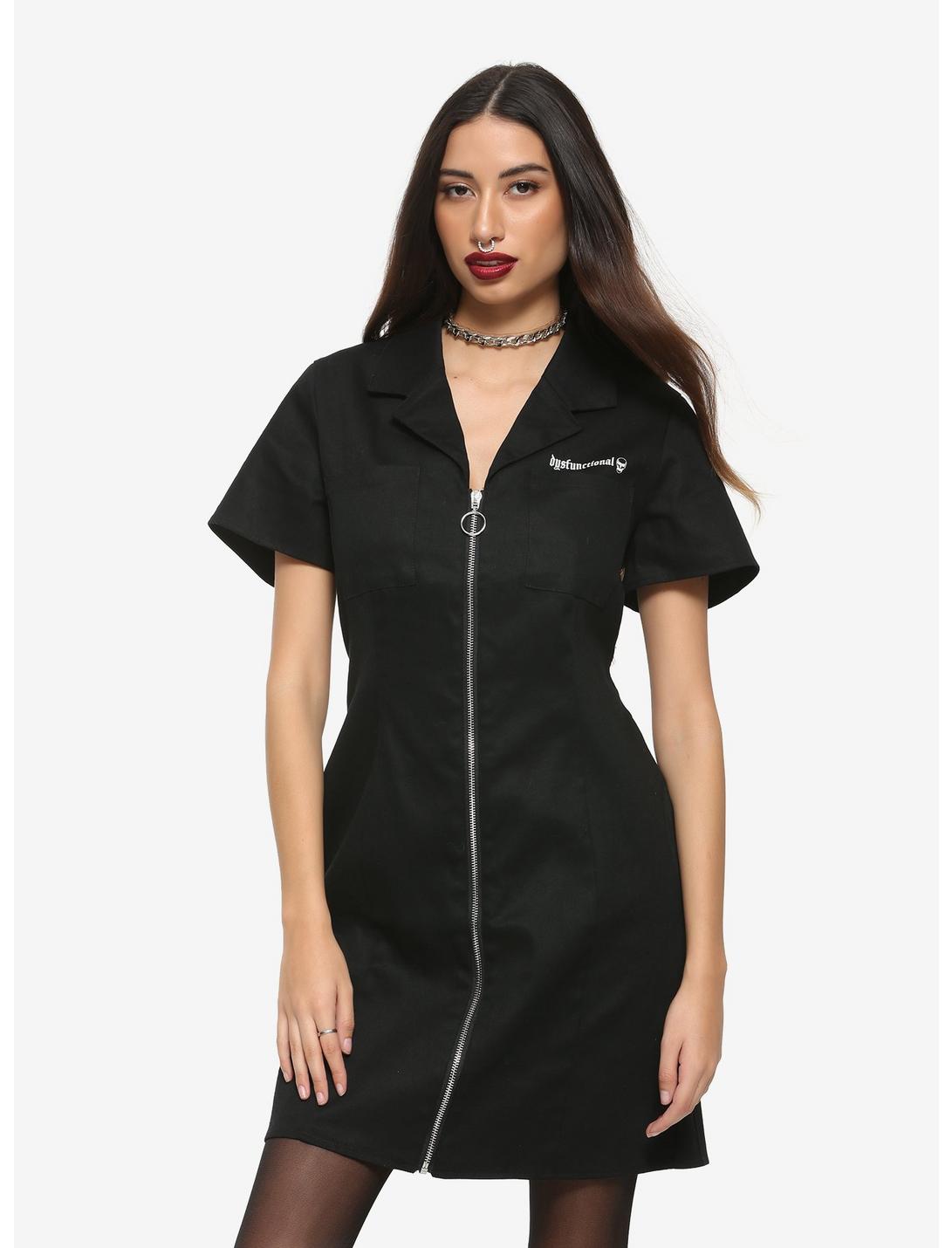 Dysfunctional Zipper-Front Dress, BLACK, hi-res