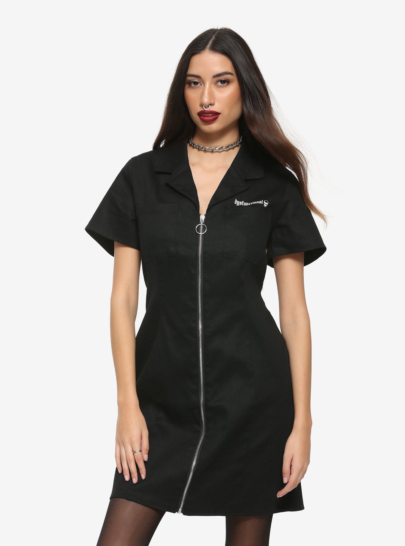 Dysfunctional Zipper-Front Dress, BLACK, hi-res