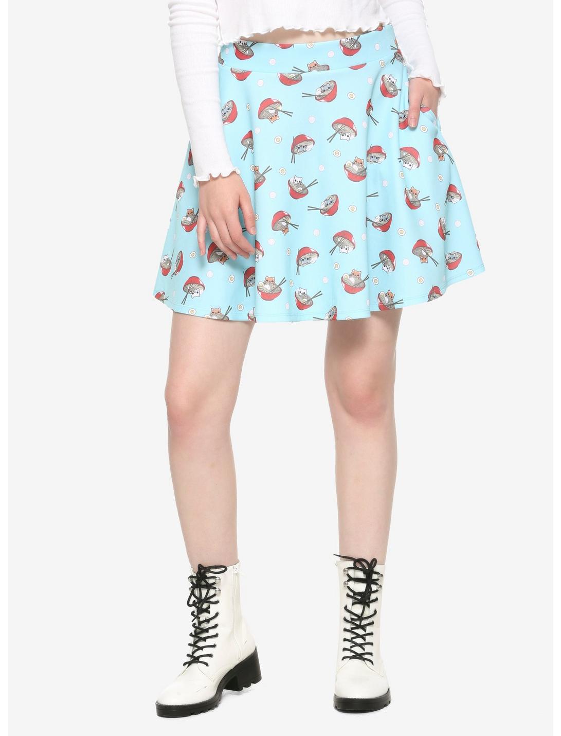 Ramen Cat Skater Skirt, LIGHT BLUE, hi-res