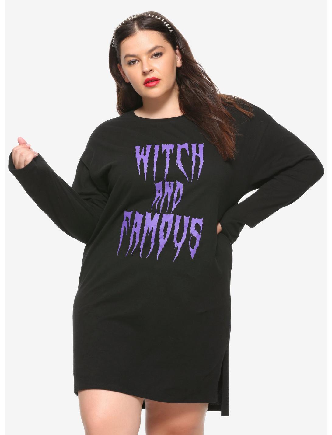 Witch And Famous Long-Sleeve T-Shirt Dress Plus Size, PURPLE, hi-res
