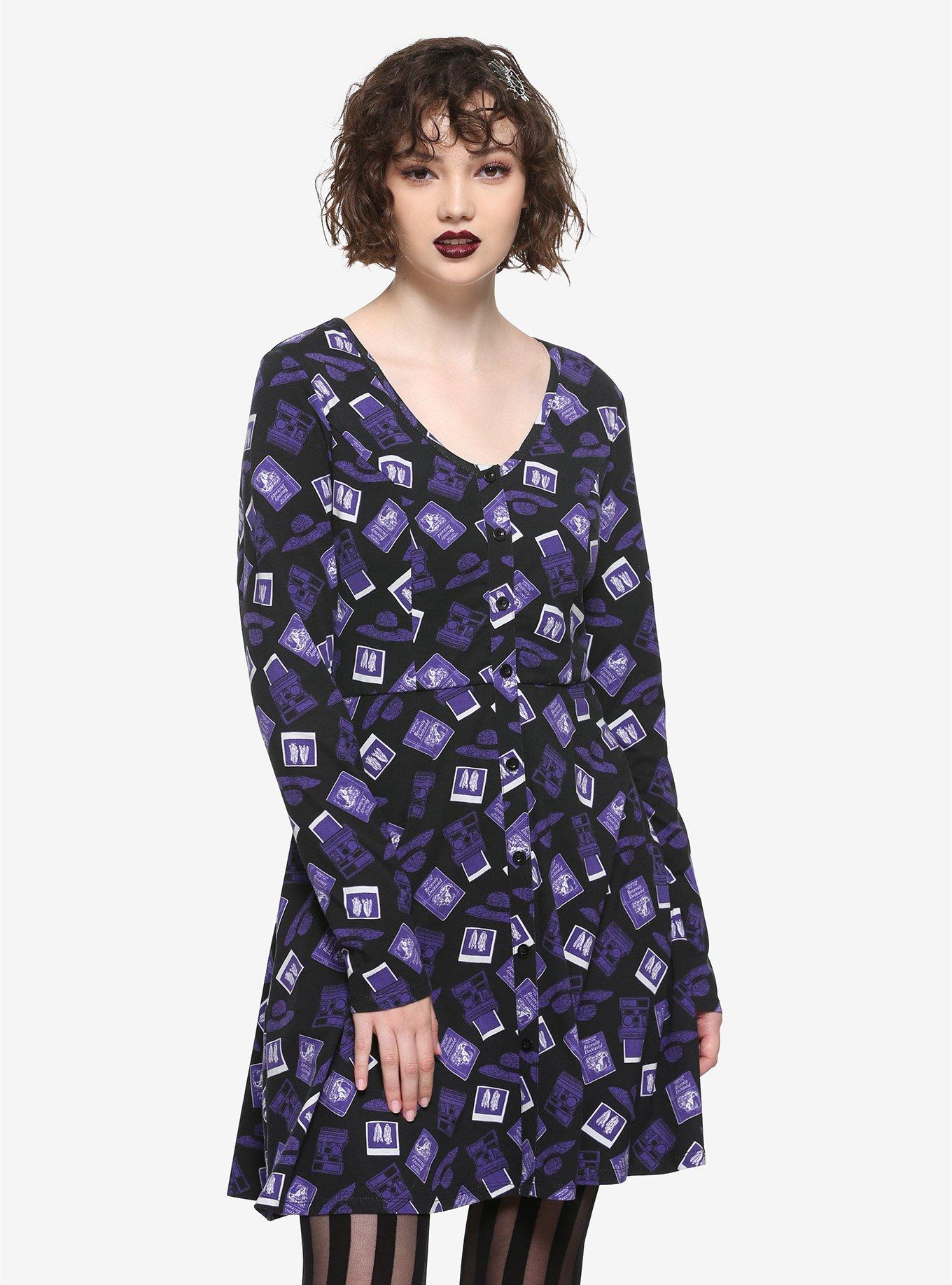 Beetlejuice Lydia Icons Long-Sleeve Dress, PURPLE, hi-res