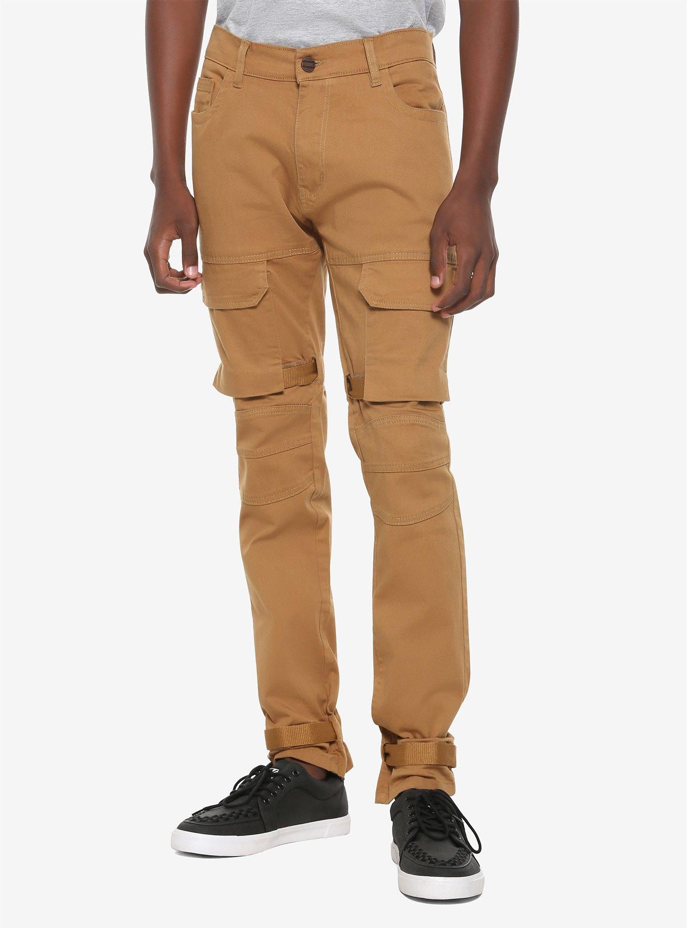 Camel Hook & Loop Tape Strap Cargo Pants, CAMEL, hi-res