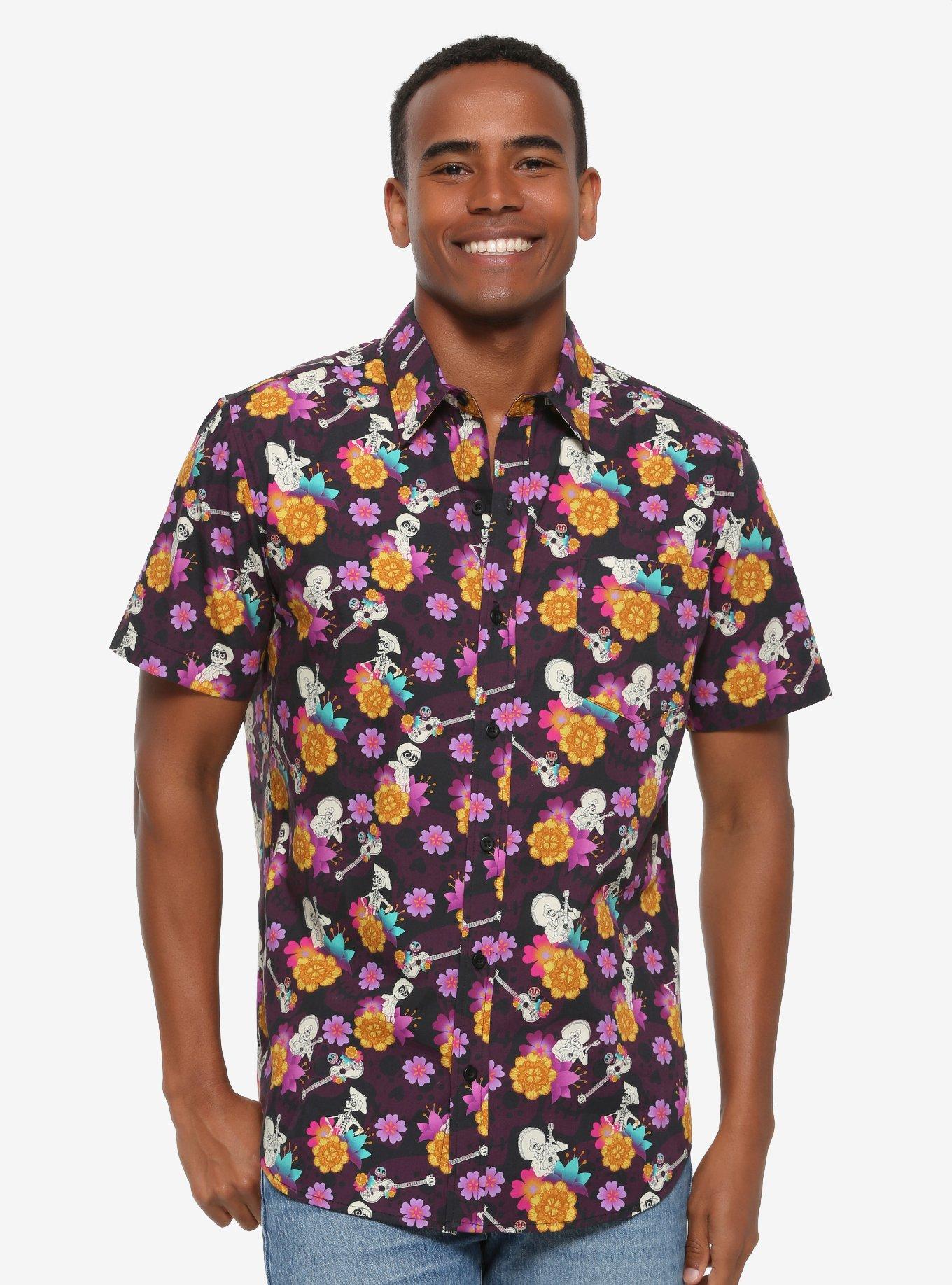 Disney Pixar Coco Floral Skulls Woven Button-Up - BoxLunch Exclusive, MULTI, hi-res