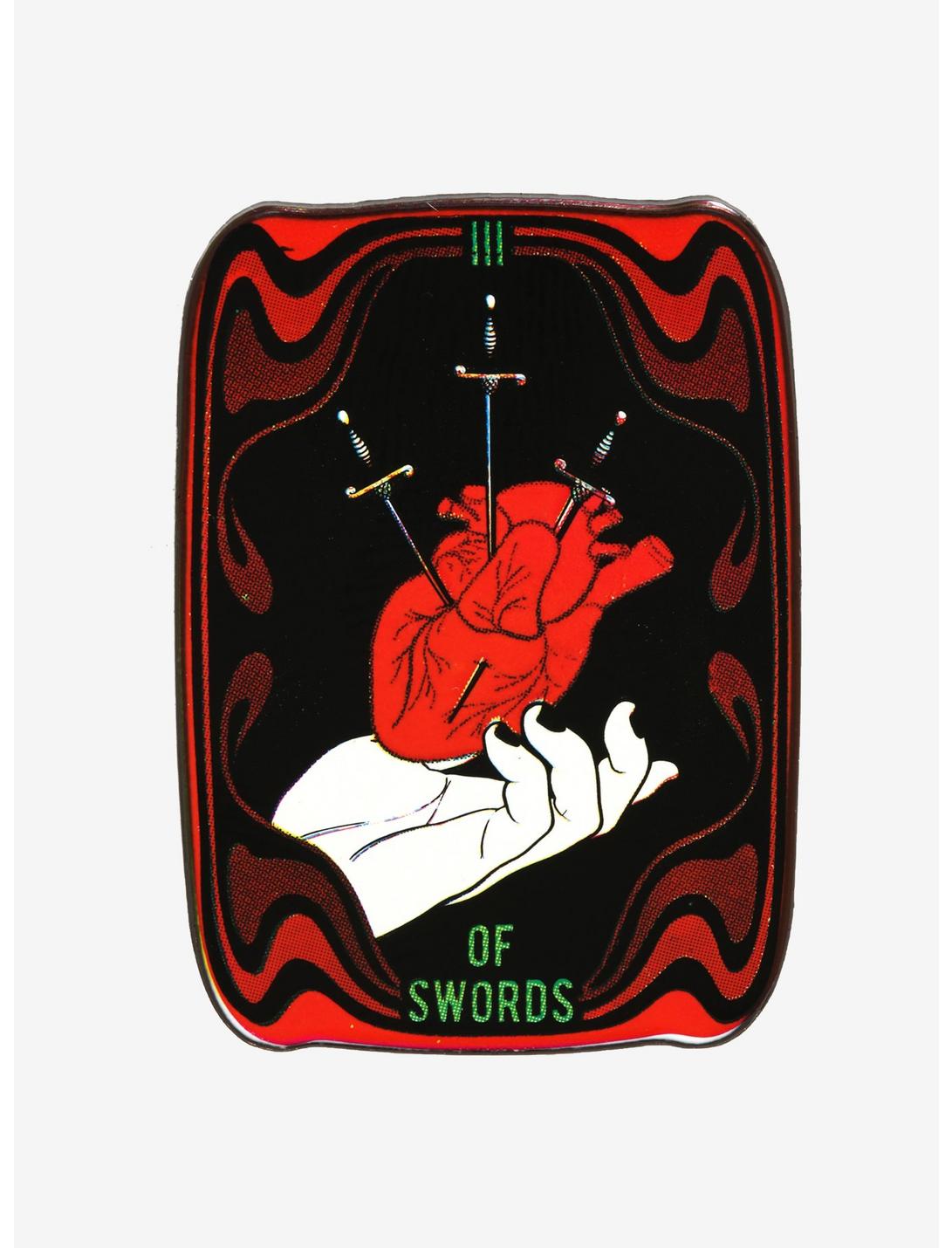 Three Of Swords Tarot Card Enamel Pin, , hi-res
