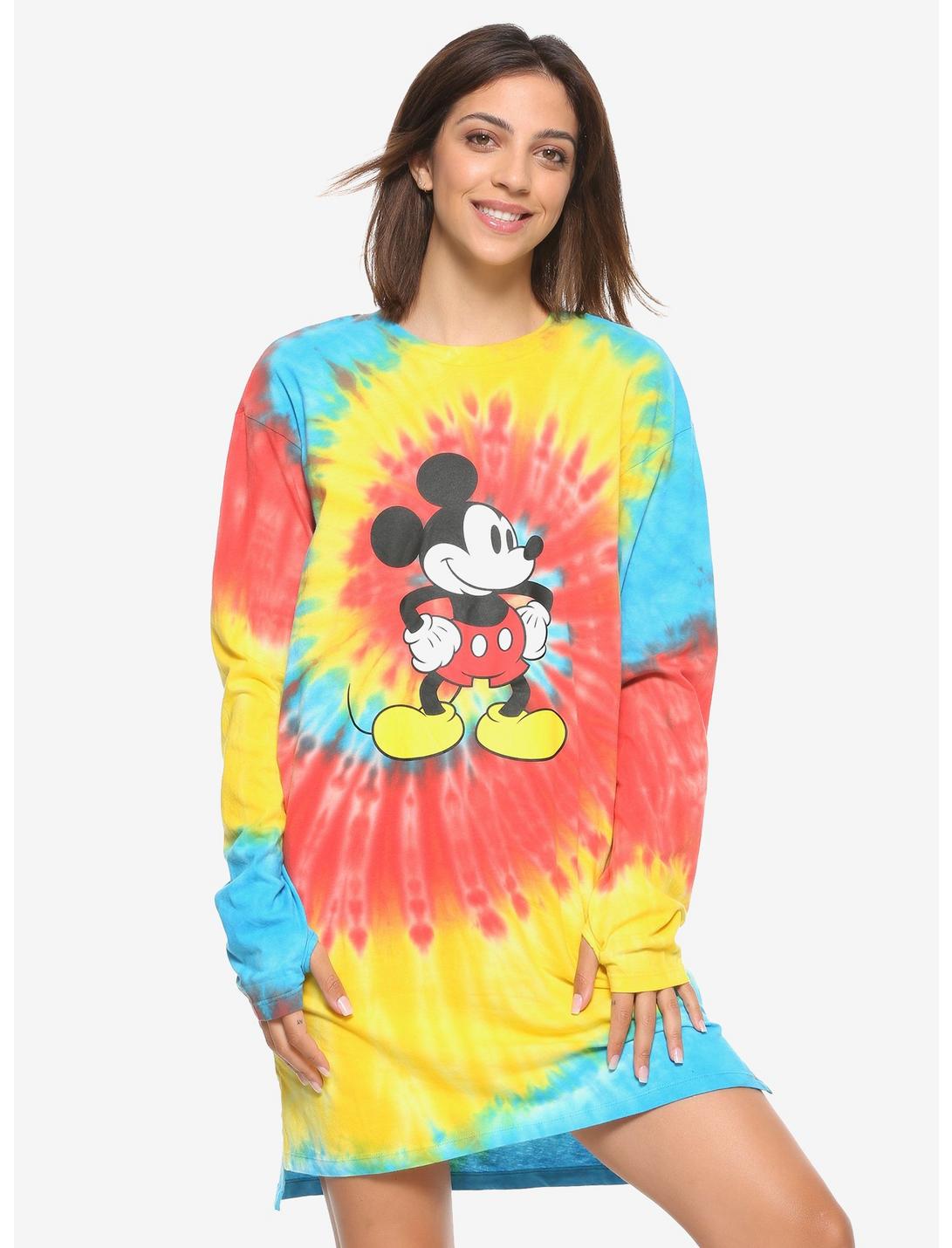 Disney Mickey Mouse Tie-Dye Long-Sleeve T-Shirt Dress, MULTI, hi-res