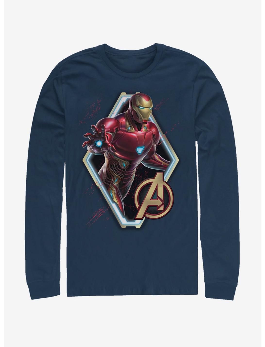 Marvel Avengers: Endgame Iron Man Sun Navy Blue Long-Sleeve T-Shirt, NAVY, hi-res