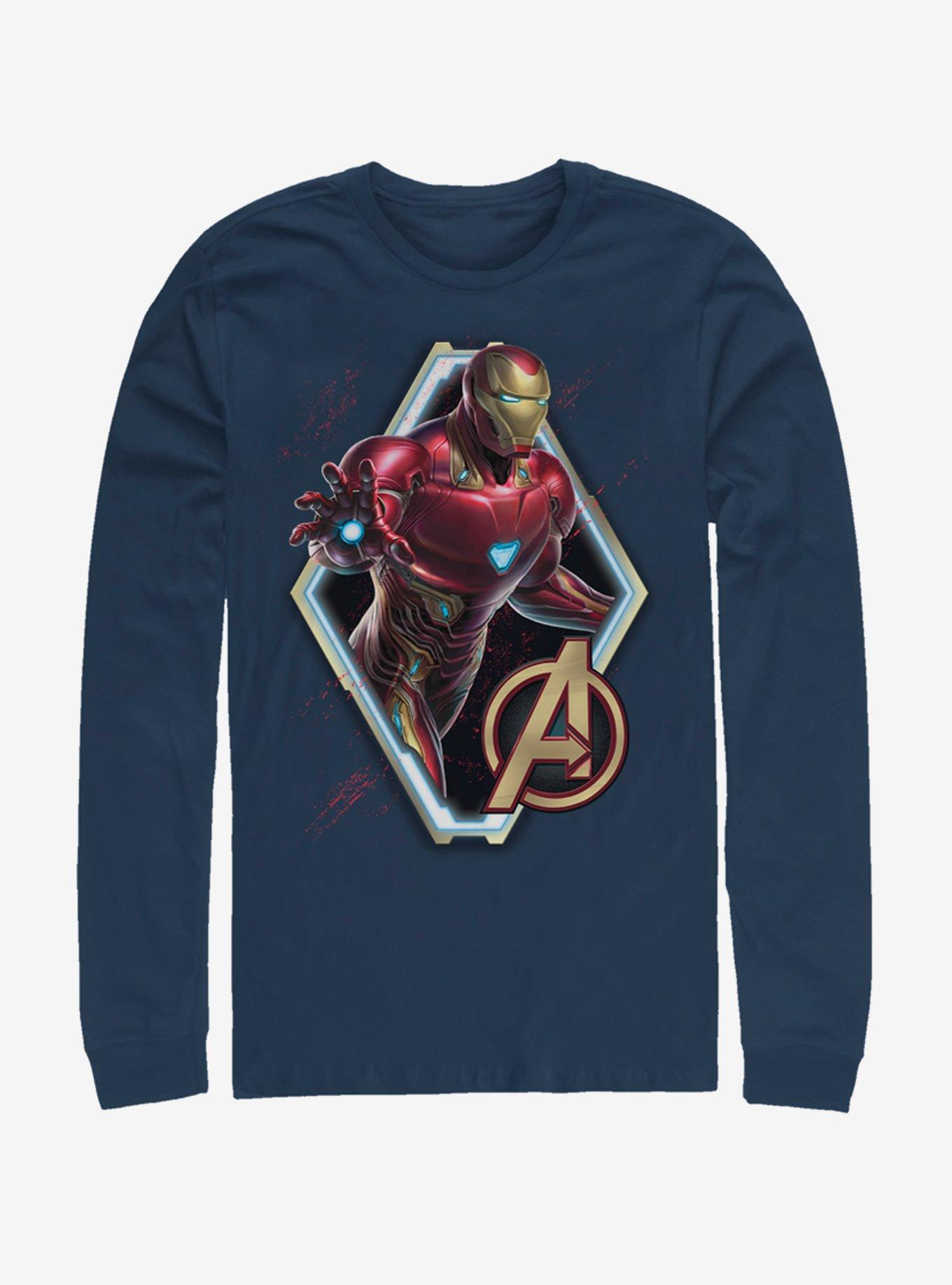 Marvel Avengers: Endgame Iron Man Sun Navy Blue Long-Sleeve T-Shirt, NAVY, hi-res