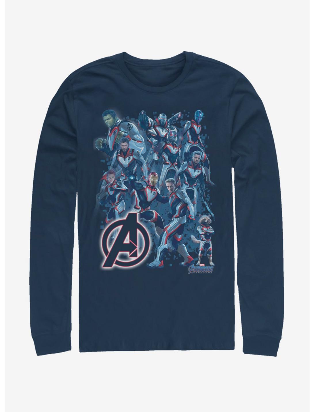 Marvel Avengers: Endgame Suit Group Navy Blue Long-Sleeve T-Shirt, NAVY, hi-res