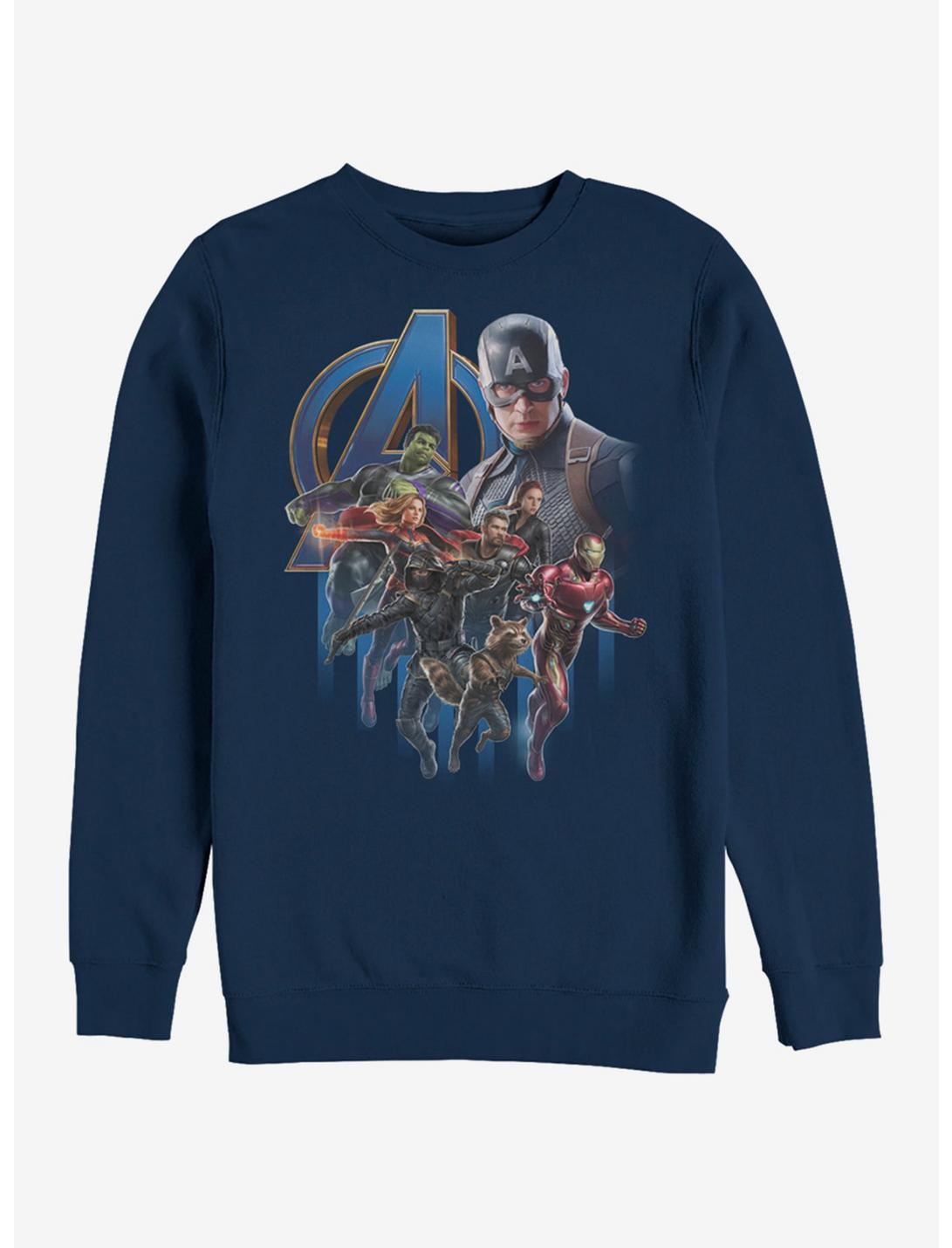 Marvel Avengers: Endgame Avengers Group Poster Navy Blue Sweatshirt, NAVY, hi-res